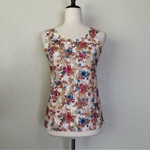 2XTREMZ Colorful Floral Metallic Scallop Sleeveless Top